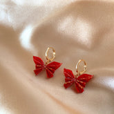 Red Butterfly Origami Earrings - Paper Butterfly Huggie Hoops - Handmade Paper Folding - Lever Back - Unique Dangle